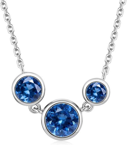 CYW Sapphire/Emerald/Moissanite Three Stone Bezel Choker Necklace for Women, Really Authentic Solid 925 Sterling Silver, 16"-17" Adjustable, Birthday Anniversary Valentines Mothers Day Gift in Saudi Arabia