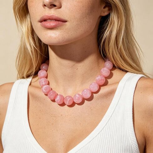 Chunky Beaded Necklaces for Women Colorful Bead Choker Necklace Trendy Adjustable Boho Collar Statement Necklace Handmade Summer Beach Jewelry in Kuwait