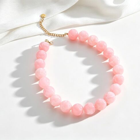 Chunky Beaded Necklaces for Women Colorful Bead Choker Necklace Trendy Adjustable Boho Collar Statement Necklace Handmade Summer Beach Jewelry in Kuwait
