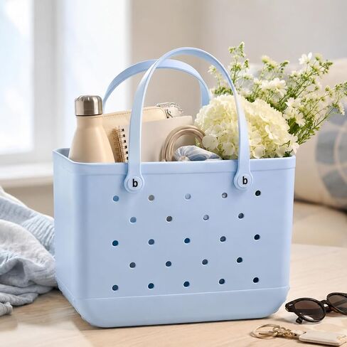 Large Tote Beach Bag, Eva Foam, Light Blue, 18" L x 9" W x 14" H, Waterproof and Sandproof, Washable, Ventilated, for Beach, Pool, Groceries, Work, Sports in Kuwait