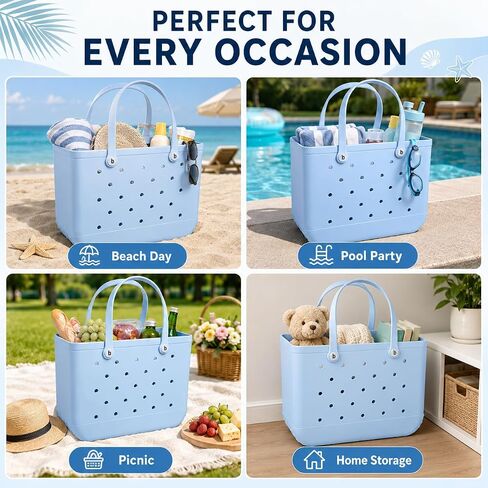 Large Tote Beach Bag, Eva Foam, Light Blue, 18" L x 9" W x 14" H, Waterproof and Sandproof, Washable, Ventilated, for Beach, Pool, Groceries, Work, Sports in Kuwait