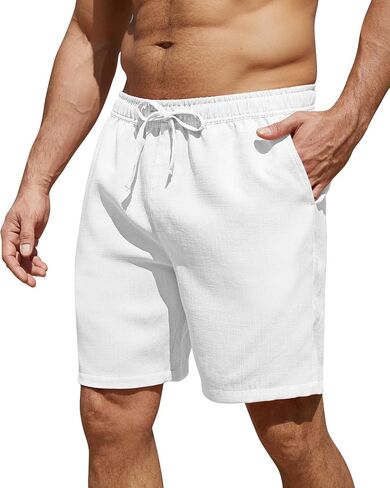 Men's Casual Shorts Casual Elastic Waist Drawstring 7 Inch Summer Beach Vacation Shorts with Pockets in Saudi Arabia