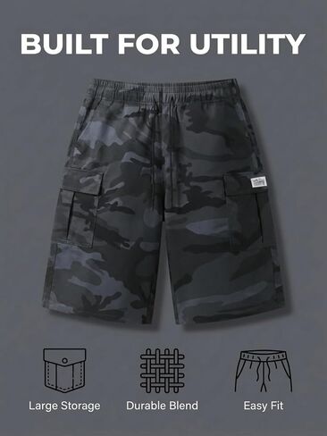 Men's Cargo Shorts Relaxed Fit Elastic Waist Drawstring Breathable Stretchy Fabric in Kuwait