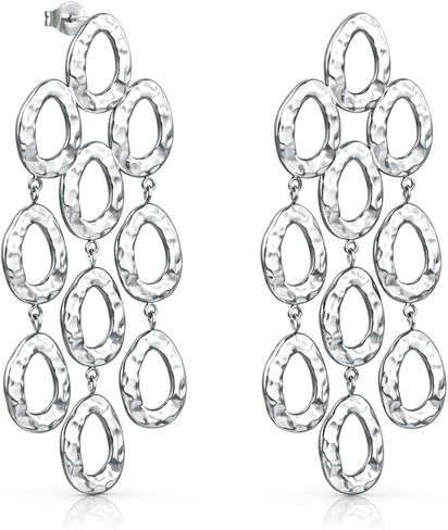 Mchic Dangle Earrings for Women: 18K Gold Plated Statement Hammered Chandelier Earrings, Long Dangling Drop Geometric Oval Earrings Lightweight Trendy Fashion Jewelry for Women in Saudi Arabia