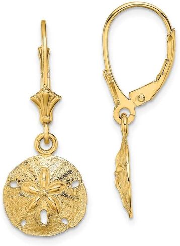 14k Gold Polished Sand Dollar Leverback Earrings in Kuwait