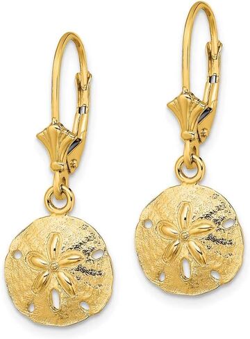 14k Gold Polished Sand Dollar Leverback Earrings in Kuwait