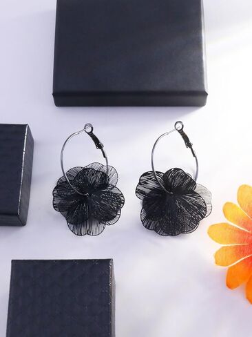 Flower Earrings for Women, Gold Silver Filigree Floral Dangle Hoop Earrings Trendy Statement Hook Earring Spring Summer Flowers Jewelry Accessories in Saudi Arabia