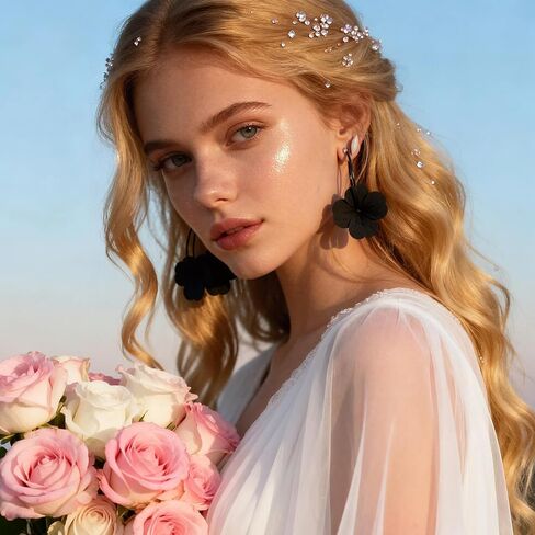 Flower Earrings for Women, Gold Silver Filigree Floral Dangle Hoop Earrings Trendy Statement Hook Earring Spring Summer Flowers Jewelry Accessories in Saudi Arabia