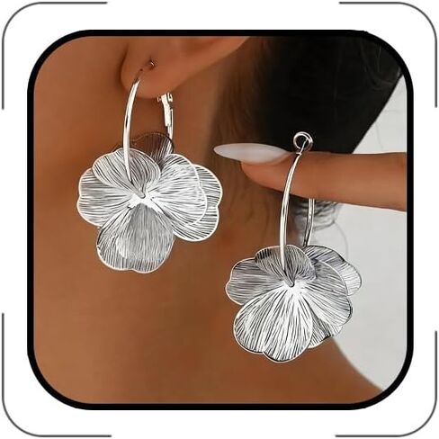 Flower Earrings for Women, Gold Silver Filigree Floral Dangle Hoop Earrings Trendy Statement Hook Earring Spring Summer Flowers Jewelry Accessories in Saudi Arabia