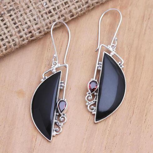 NOVICA Garnet .925 Sterling Silver Dangle Earrings 'Cupid's Arrow' in Kuwait