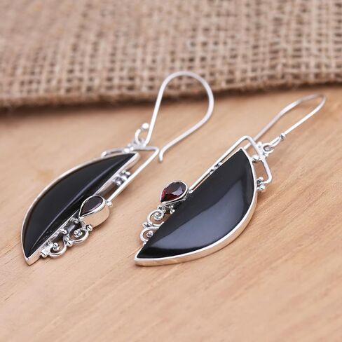 NOVICA Garnet .925 Sterling Silver Dangle Earrings 'Cupid's Arrow' in Kuwait