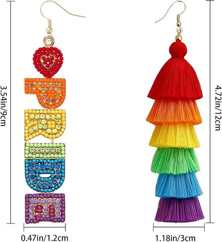Rainbow Earrings for Women 2 Pairs Pride Earrings Colorful Layered Tassel Beaded LGBT Dangle Pride Outfits Accessories Bisexual Lesbian Gay Earring bi pride Month Jewelry Gifts in Saudi Arabia