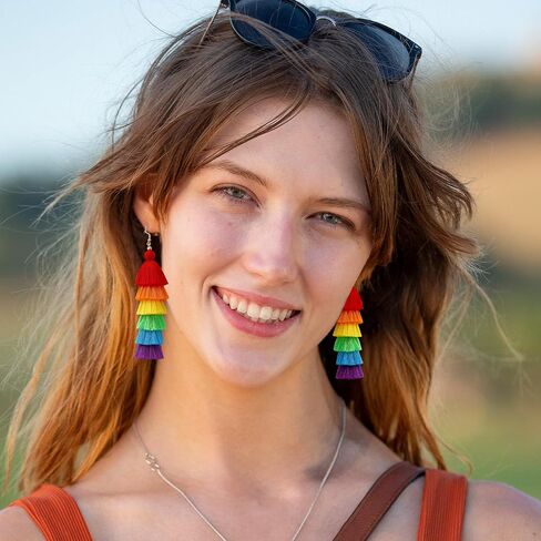 Rainbow Earrings for Women 2 Pairs Pride Earrings Colorful Layered Tassel Beaded LGBT Dangle Pride Outfits Accessories Bisexual Lesbian Gay Earring bi pride Month Jewelry Gifts in Saudi Arabia