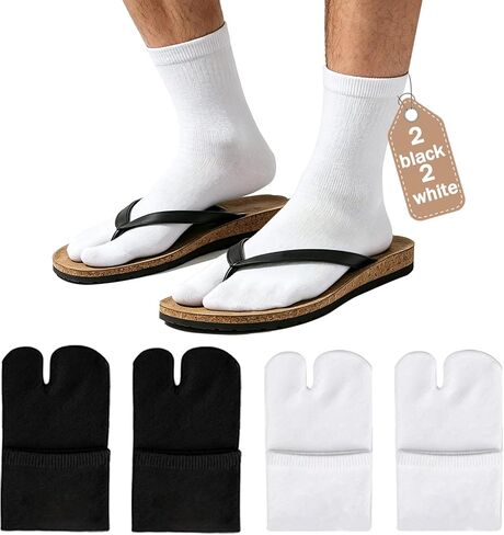 4/12 Pair Unisex Tabi Split Toe Flip Flop Socks,Soft Cotton Elastic Big Toe Geta Sandal Japanese Socks for Men Women in Kuwait