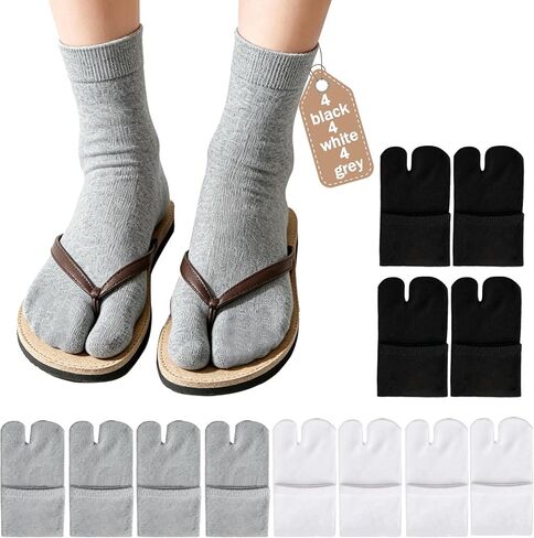 4/12 Pair Unisex Tabi Split Toe Flip Flop Socks,Soft Cotton Elastic Big Toe Geta Sandal Japanese Socks for Men Women in Kuwait
