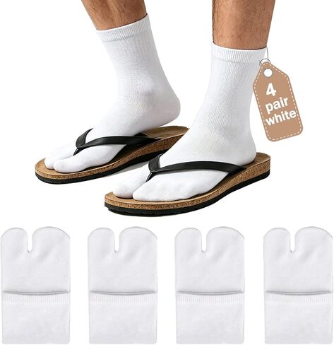 4/12 Pair Unisex Tabi Split Toe Flip Flop Socks,Soft Cotton Elastic Big Toe Geta Sandal Japanese Socks for Men Women in Kuwait