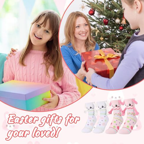 2 Pairs Magnetic Holding Hands Socks, Funny Hand in Hands Sock Bunny Couple Socks, Novelty Sock Gifts for Animal Lovers Men Women Teens Friends in Kuwait
