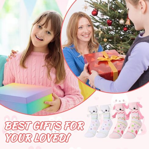 2 Pairs Magnetic Holding Hands Socks, Funny Hand in Hands Sock Bunny Couple Socks, Novelty Sock Gifts for Animal Lovers Men Women Teens Friends in Kuwait