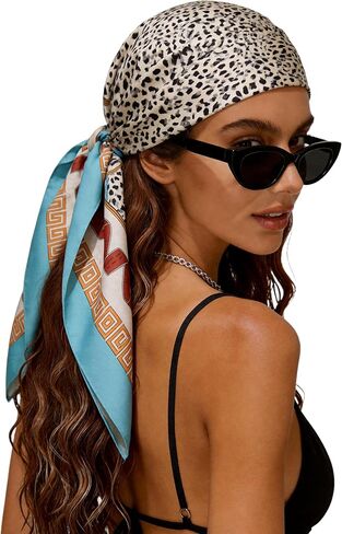 Luxury Double-Sided Silk-Touch Scarf - 35" Large Square Lightweight Head Wrap for Women, Gift Packed in Saudi Arabia