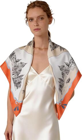 Luxury Double-Sided Silk-Touch Scarf - 35" Large Square Lightweight Head Wrap for Women, Gift Packed in Saudi Arabia