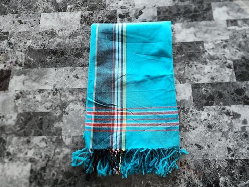 وشاح كيكوي أفريقي للجنسين، سارونج، ملفوف، غطاء - 100% قطن، شرابات مصنوعة يدويًا، غطاء شاطئ متعدد الاستخدام، منشفة، بطانية نزهة، والمزيد - أزرق فيروزي. in Kuwait