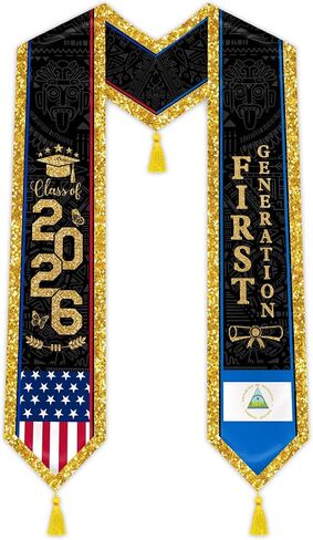 Graduation Stole Class of 2026 with Gold Glitter Trim, First Generation Sash for Unisex Adult 75" Long in Saudi Arabia