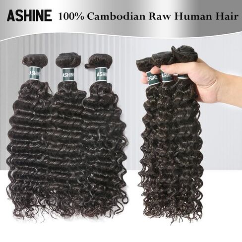 ASHINE Human Hair Bundles Deep Wave Unprocessed Cambodian Raw Hair 24 26 28 Inch, Flip Over Quick Weave Wet and Wave Bundles for Women Natural Black in Kuwait