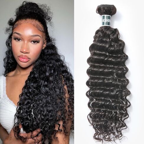 ASHINE Human Hair Bundles Deep Wave Unprocessed Cambodian Raw Hair 24 26 28 Inch, Flip Over Quick Weave Wet and Wave Bundles for Women Natural Black in Kuwait