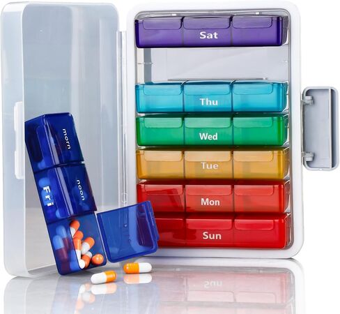 Weekly Pill Organizer 3 Times a Day, Pill Cases Organizers 7 Day, Medicine Pill Organizer by Time, Daily Pill Box AM/PM/Night, Travel Pill Case for Medication, Vitamins, Fish Oil and Supplements in Saudi Arabia