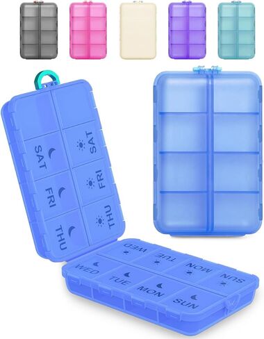 Pill Organizer Travel Medicine Case - Travel Pill Case with Etched Labels, Daily Travel Medicine Case Holder in Kuwait