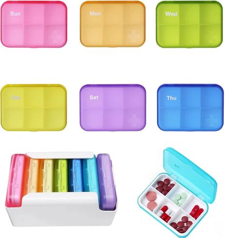 7 Piece Set Pill Organizer 6 Times a Day, Weekly Daily Travel Medicine Organizer Portable 7 Day 42 Compartments Pill Box with Moisture-Proof Pill Case Travel Pill Container for Vitamins,Supplements in Saudi Arabia