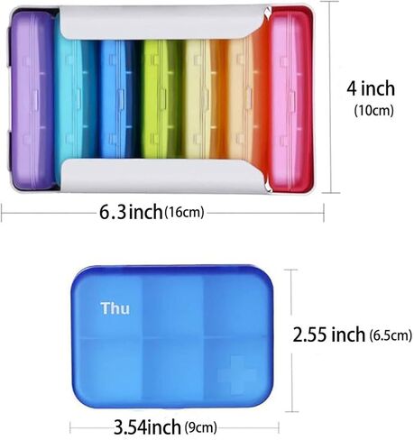 7 Piece Set Pill Organizer 6 Times a Day, Weekly Daily Travel Medicine Organizer Portable 7 Day 42 Compartments Pill Box with Moisture-Proof Pill Case Travel Pill Container for Vitamins,Supplements in Saudi Arabia