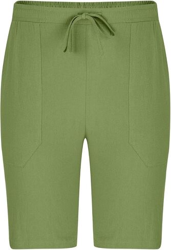 Mens Summer Linen Shorts Dressy Casual 7 Inch Elastic Waist Drawstring Beach Cotton Shorts with Pockets in Kuwait