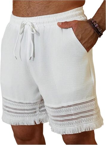 SOLY HUX Men's Fringe Shorts Drawstring Elastic Waist Casual Summer Vacation Shorts with Pockets in Kuwait