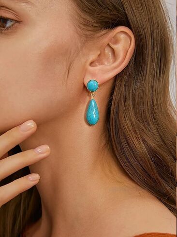 Turquoise Necklace Earring for Women 14K Gold Plated Turquoise Beaded Choker Necklaces Western Boho Jewelry Set in Saudi Arabia