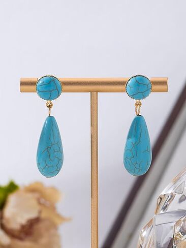 Turquoise Necklace Earring for Women 14K Gold Plated Turquoise Beaded Choker Necklaces Western Boho Jewelry Set in Saudi Arabia