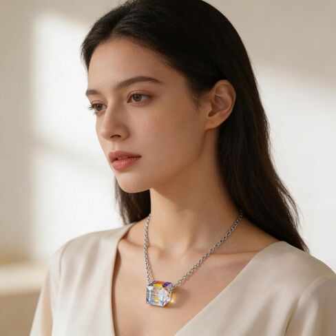 Aurora Borealis Crystals Jewelry Set for Women,Cube Earrings Necklace Bracelet,8MM Ball Earrings Iridescent Disco,Cube Dangle Drop Earrings,Sparkly Aurora Bracelet,Mother's Day Fashion Jewelry Gifts in Saudi Arabia