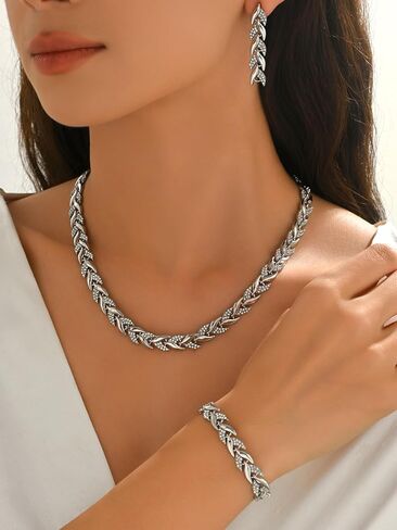 Rhinestone Jewelry Set for Women Crystal Leaf Necklace Earrings Bracelet Wedding Prom Party Accessories Gift in Kuwait