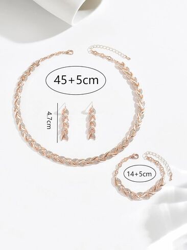 Rhinestone Jewelry Set for Women Crystal Leaf Necklace Earrings Bracelet Wedding Prom Party Accessories Gift in Kuwait