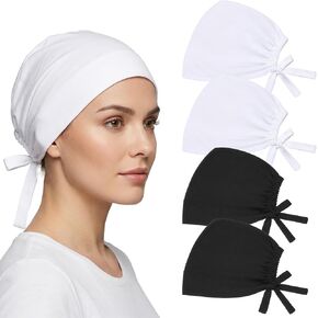 4 PCS Hijab Cap Hijab Undercap No Slip Hijab-Scarf for Women Islamic Muslim Hijabs with Tie Adjustable for Women (Black, White) in Saudi Arabia