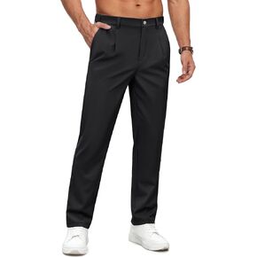 Cotrasen Mens Casual Dress Pants Straight Legs Stretch Lightweight Front Pleats Work Golf Pants with Zipper Pocket in Saudi Arabia