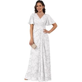 Lace Mother of the Bride Dresses for Women Modest V-Neck Ruched Formal Wedding Guest Dress with Sleeves in Saudi Arabia