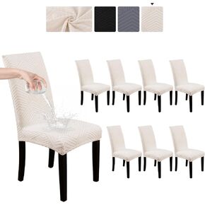 Vaukki Waterproof Dining Chair Covers Set of 8, Stretch Parsons Dining Chair Slipcovers, Washable Kitchen Chair Protectors Set, Removable Kitchen Seat Back Covers for Dining Room (Beige, 8 PCS) in Saudi Arabia
