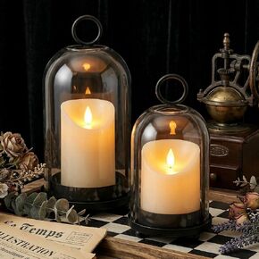 Hurricane Candle Holders Set of 2-10" & 7.8" Black Metal Base with Glass Dome, Includes 2 Pillar Candles, Hanging or Tabletop Centerpiece (Batteries Not Included) in Saudi Arabia