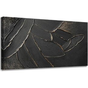 WENGTIAO Hand Painted Pure Black Wall Art Abstract Oil Painting With Gold Dust Thick Texture Modern Artwork 56x28 inch Large Minimalist Art on Canvas for Living Room Office Corridor Home Decor in Saudi Arabia