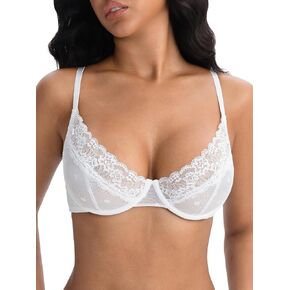 Sexy Lace Bra Sheer Plunge Unlined Bras Demi Balconette See Through Underwire Bralette for Women in Saudi Arabia