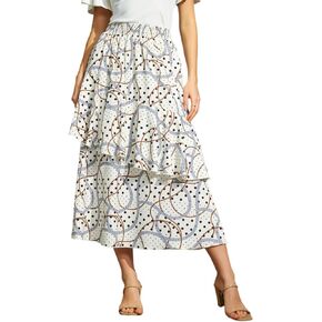 Women's Pleated Long Skirt Ruffled A-Line Empire Waist Printed Skirts with Pockets in Saudi Arabia