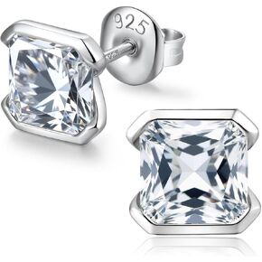 18K White Gold Plated Simulated Diamond Stud Earrings s925 Sterling Silver Cubic Zirconia Studs Earrings for Men and Women 5mm 6mm 7mm in Saudi Arabia