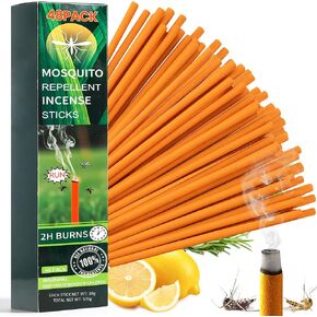 48 Pack Mosquito Incense Sticks for Outdoor Patio Backyard Indoors Camping Travel Yoga, DEET Free Mosquito Repellent Sticks Safe for Kids Pets, Long-Lasting 2-Hour Burn Time, Orange in Saudi Arabia