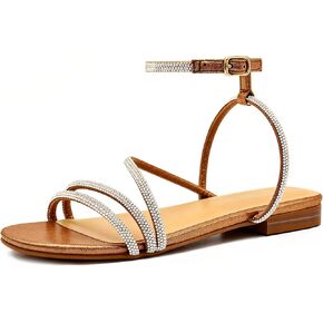 CosyFever Women’s Rhinestone Strappy Flat Sandals, Open Toe Ankle Strap Dress Sandals with Buckle, Sparkly Summer Evening Wedding Guest Shoes in Saudi Arabia
